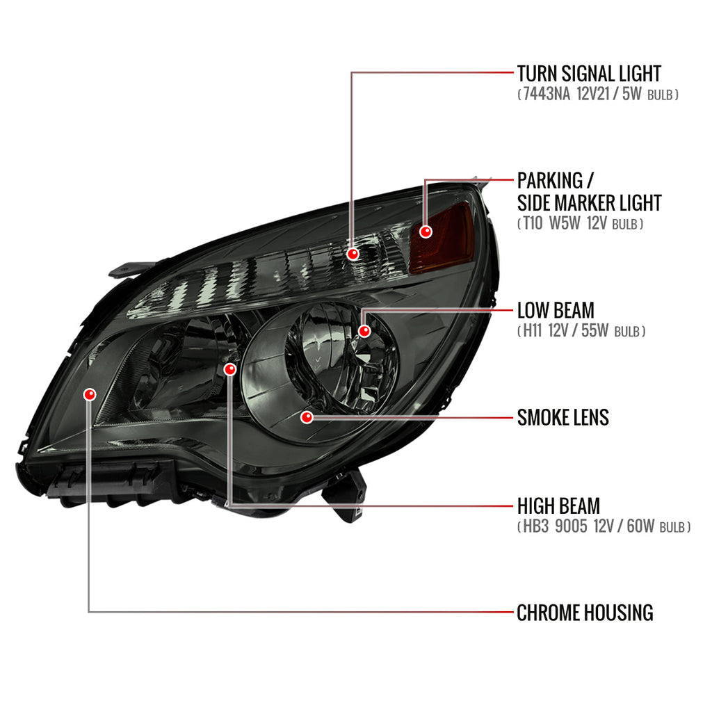 2010??‚??2015 Chevrolet Equinox Factory Style Headlights (Chrome Housing / Smoked Lens)