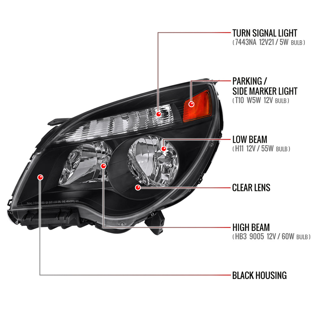 2010??‚??2015 Chevrolet Equinox Factory Style Headlights (Matte Black Housing / Clear Lens)