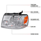 2004-2008 Ford F-150/ 2006-2008 Lincoln Mark LT Replacement Crystal Headlights w/ Amber Reflector (Chrome Housing/Clear Lens)