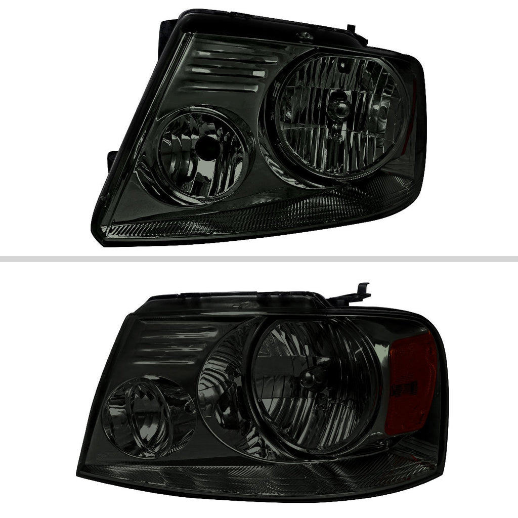 2004-2008 Ford F-150/ 2006-2008 Lincoln Mark LT Replacement Crystal Headlights w/ Amber Reflector (Chrome Housing/Smoked Lens)