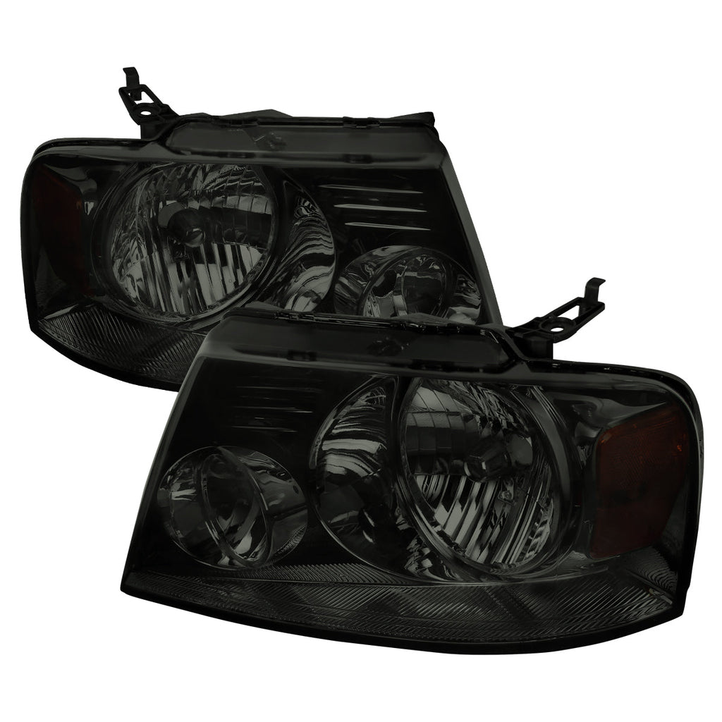 2004-2008 Ford F-150/ 2006-2008 Lincoln Mark LT Replacement Crystal Headlights w/ Amber Reflector (Chrome Housing/Smoked Lens)