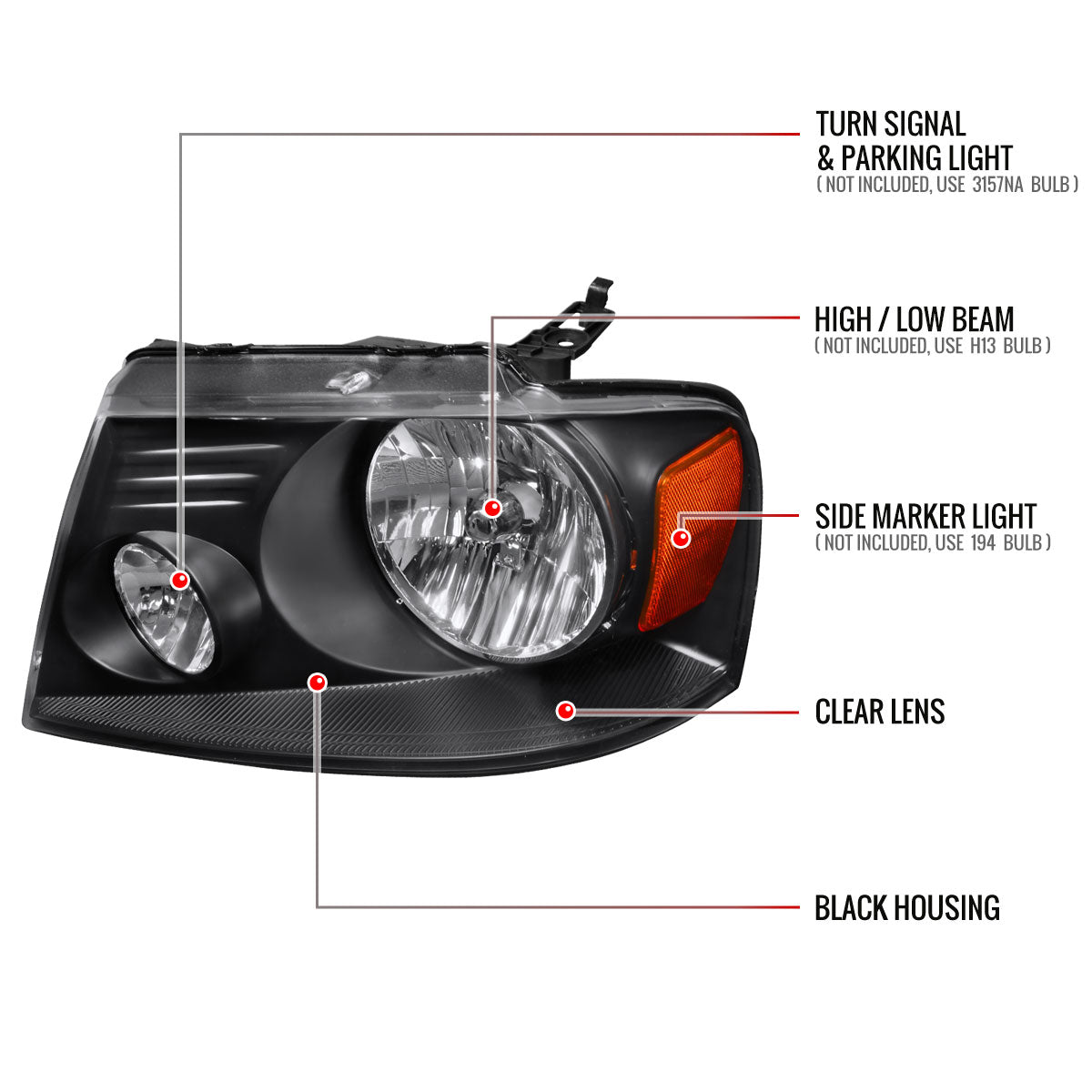 2004-2008 Ford F-150/ 2006-2008 Lincoln Mark LT Factory Style Headlights (Matte Black Housing/Clear Lens)