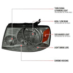 2004-2008 Ford F-150/2006-2008 Lincoln Mark LT Factory Style Headlights w/ Amber Reflector (Chrome Housing/Light Smoked Lens)