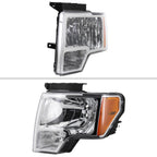 2009-2014 Ford F-150 Factory Style Crystal Headlights w/ Amber Reflector (Chrome Housing/Clear Lens)