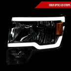 2009-2014 Ford F-150 LED Tube Factory Style Headlights (Chrome Housing/Smoked Lens)