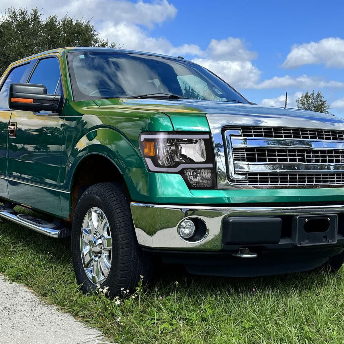 2009-2014 Ford F-150 LED Tube Factory Style Headlights (Matte Black Housing/Clear Lens)