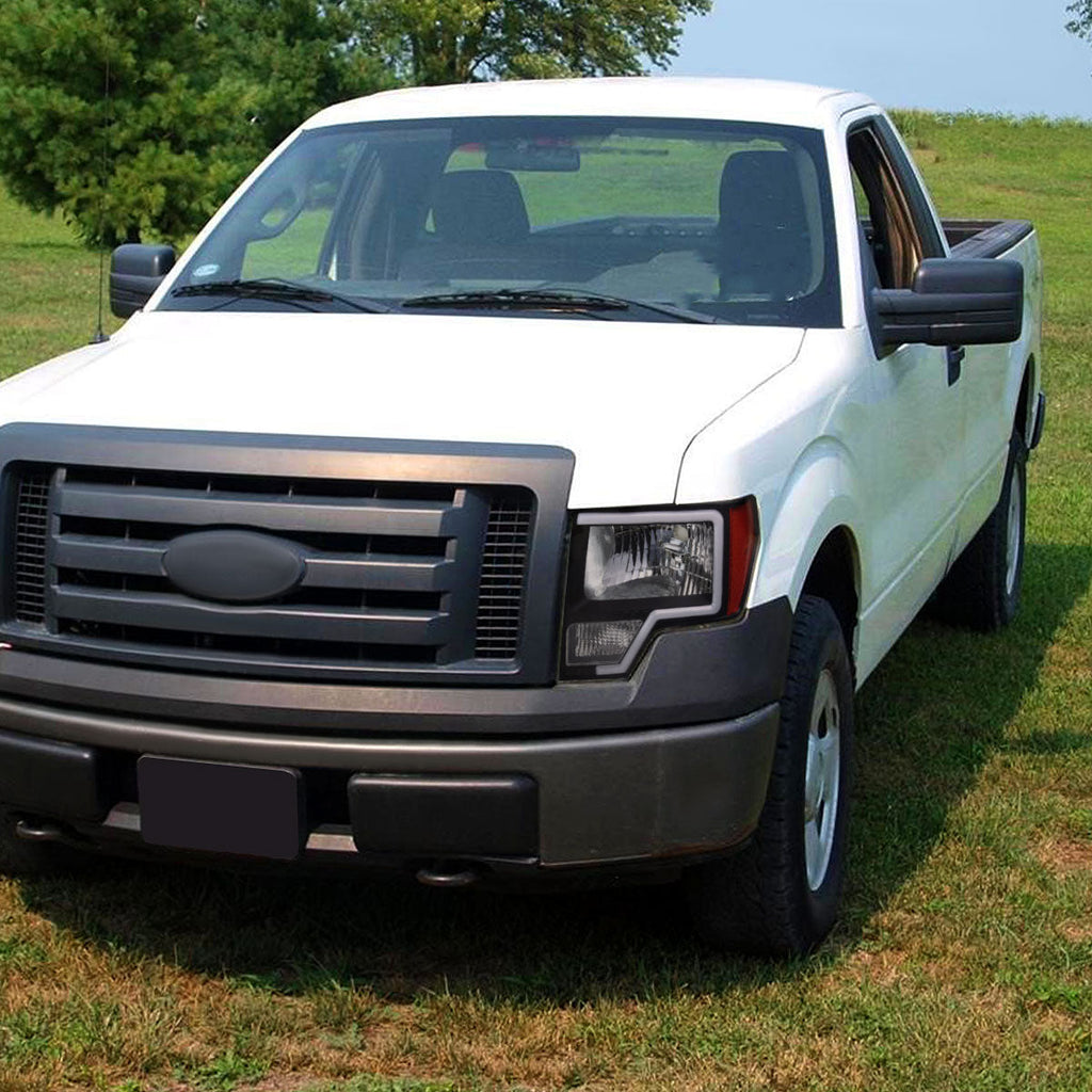 2009-2014 Ford F-150 LED Bar Factory Style Headlights with Amber Reflectors (Matte Black Housing/Clear Lens)