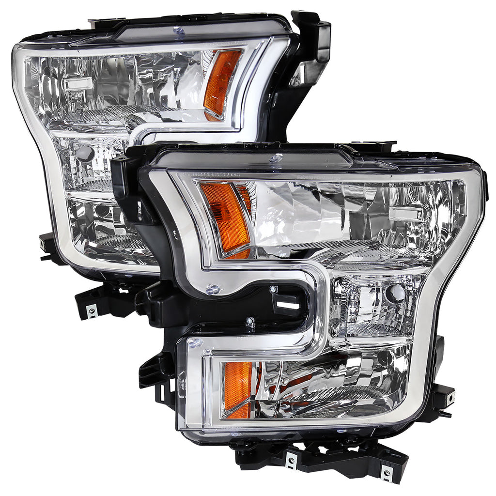 2015-2017 Ford F-150 Replacement Factory Style Headlights (Chrome Housing/Clear Lens)
