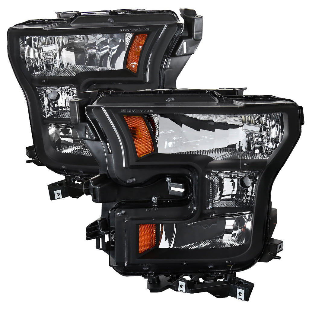 2015-2017 Ford F-150 Replacement Factory Style Headlights (Matte Black Housing/Clear Lens)