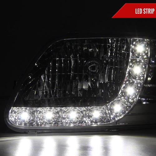 1997-2004 Ford F-150/Expedition Factory Style Crystal Headlights w/ SMD LED Light Strip (Chrome Housing/Clear Lens)