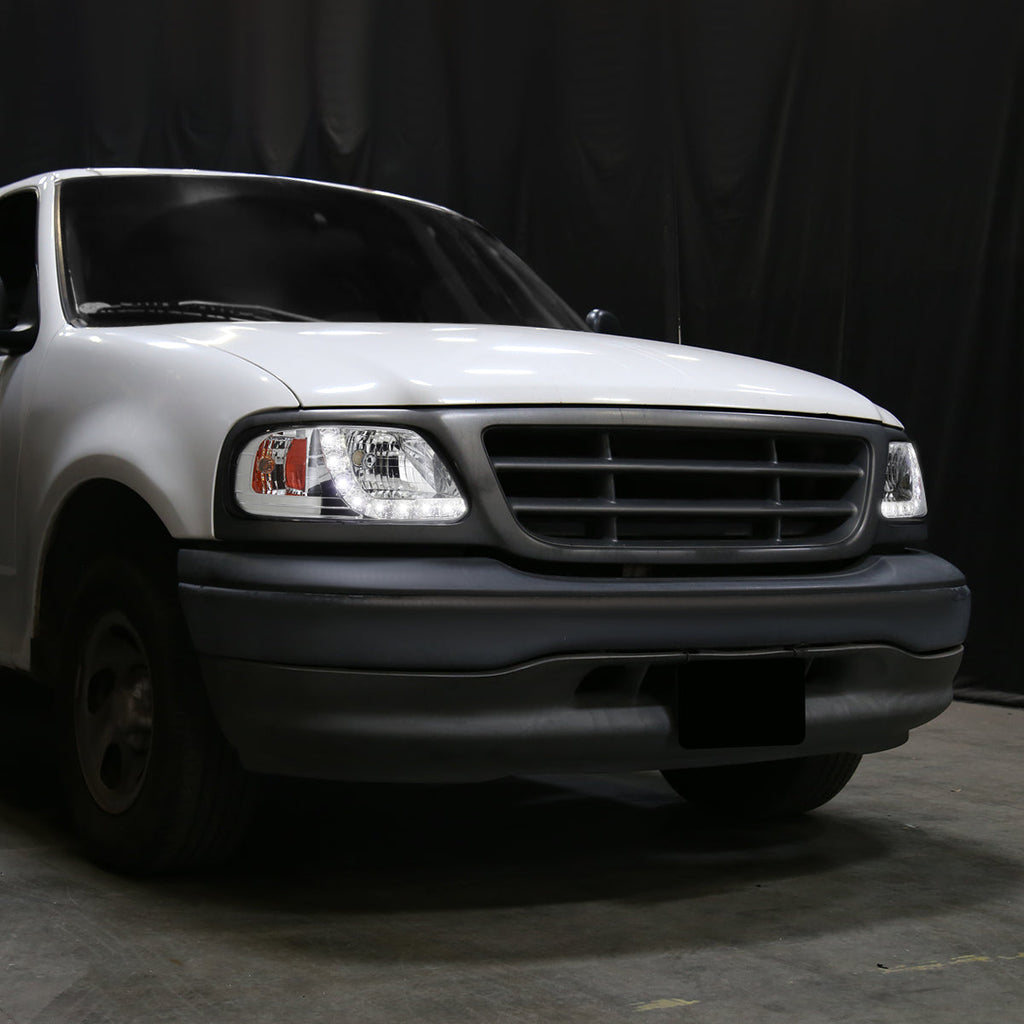 1997-2004 Ford F-150/Expedition Factory Style Crystal Headlights w/ SMD LED Light Strip (Chrome Housing/Clear Lens)