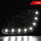 1997-2004 Ford F-150/Expedition Factory Style Crystal Headlights w/ SMD LED Light Strip (Matte Black Housing/Clear Lens)