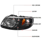 1997-2004 Ford F-150/Expedition Factory Style Crystal Headlights w/ SMD LED Light Strip (Matte Black Housing/Clear Lens)