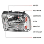 2005-2007 Ford F-250/F-350/F-450/F-550/Excursion Crystal Headlights w/ SMD LED Light Strip (Chrome Housing/Clear Lens)