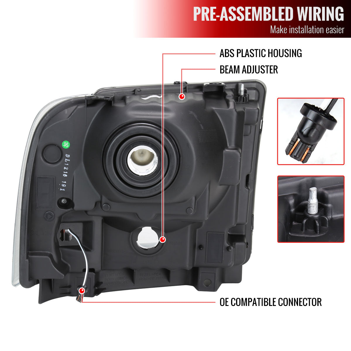 2005-2007 Ford F-250/F-350/F-450/F-550 Super Duty Dual LED C-Bar Factory Style Headlights (Matte Black Housing/Smoked Lens)