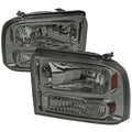 2005-2007 Ford F-250/F-350/F-450/F-550/Excursion Crystal Headlights (Chrome Housing/Somke Lens)
