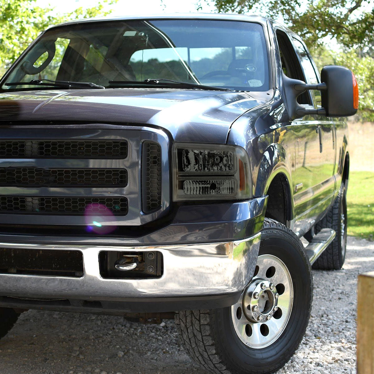 2005-2007 Ford F-250/F-350/F-450/F-550 Super Duty Dual LED C-Bar Factory Style Headlights (Chrome Housing/Smoked Lens)