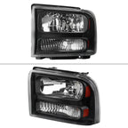 2005-2007 Ford F-250/F-350/F-450/F-550/Excursion Crystal Headlights (Matte Black Housing/Clear Lens)