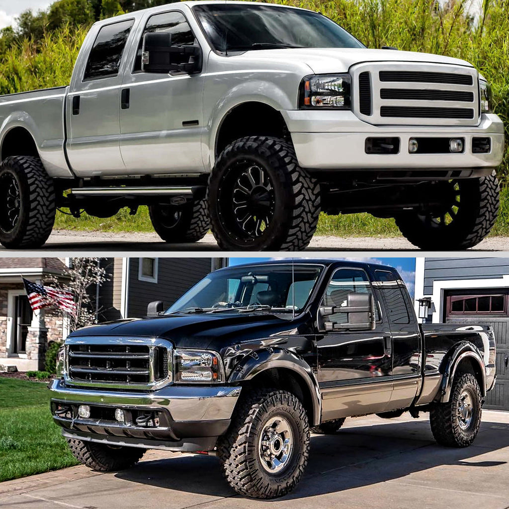 2005-2007 Ford F-250/F-350/F-450/F-550/Excursion Crystal Headlights w/ SMD LED Light Strip (Matte Black Housing/Clear Lens)