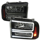 2005-2007 Ford F-250/F-350/F-450/F-550 Super Duty Dual LED C-Bar Factory Style Headlights (Matte Black Housing/Smoked Lens)