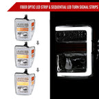 2008-2010 Ford F-250/F-350/F-450/F-550 Super Duty LED Sequential Signal Factory Style Headlights (Chrome Housing/Clear Lens)