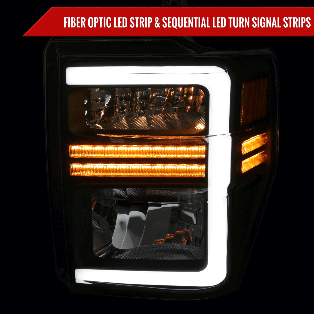 2008-2010 Ford F-250/F-350/F-450/F-550 Super Duty LED Sequential Signal Factory Style Headlights (Matte Black Housing/Clear Lens)
