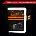 2008-2010 Ford F-250/F-350/F-450/F-550 Super Duty LED Sequential Signal Factory Style Headlights (Matte Black Housing/Clear Lens)