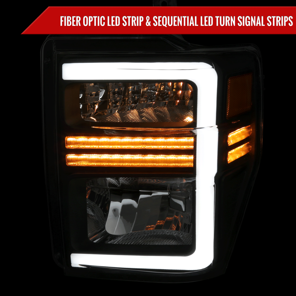 2008-2010 Ford F-250/F-350/F-450/F-550 Super Duty LED Sequential Signal Factory Style Headlights (Matte Black Housing/Clear Lens)
