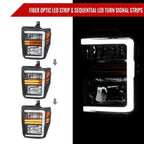 2008-2010 Ford F-250/F-350/F-450/F-550 Super Duty LED Sequential Signal Factory Style Headlights (Matte Black Housing/Clear Lens)