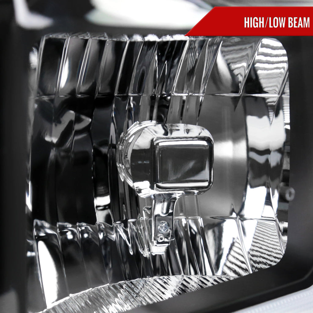 2008-2010 Ford F-250/F-350/F-450/F-550 Super Duty LED Sequential Signal Factory Style Headlights (Matte Black Housing/Clear Lens)