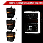 2008-2010 Ford F-250/F-350/F-450/F-550 Super Duty LED Sequential Signal Factory Style Headlights (Matte Black Housing/Smoked Lens)