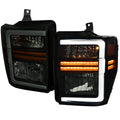 2008-2010 Ford F-250/F-350/F-450/F-550 Super Duty LED Sequential Signal Factory Style Headlights (Matte Black Housing/Smoked Lens)