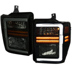 2008-2010 Ford F-250/F-350/F-450/F-550 Super Duty LED Sequential Signal Factory Style Headlights (Matte Black Housing/Smoked Lens)
