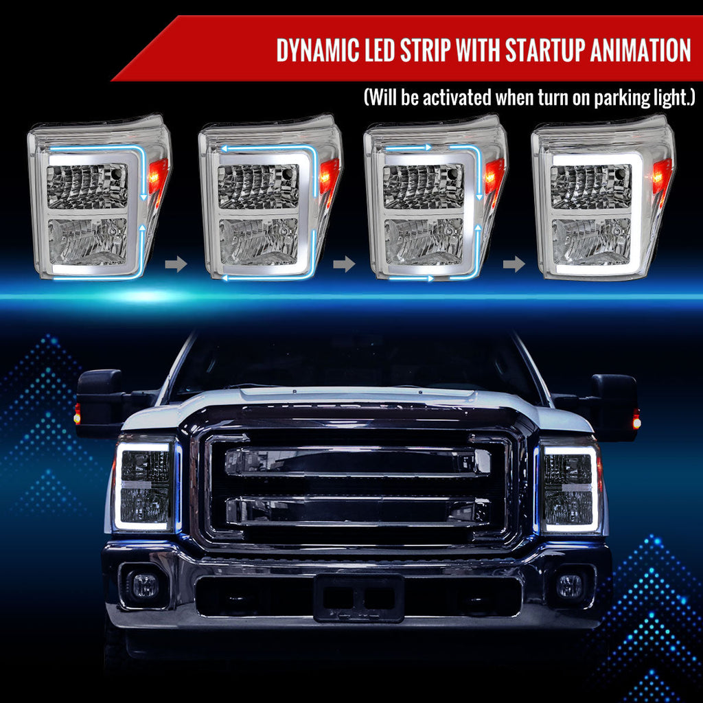 2011-2016 Ford F-250/F-350/F-450/F-550 Super Duty LED C-Bar Factory Style Headlights (Chrome Housing/Clear Lens)
