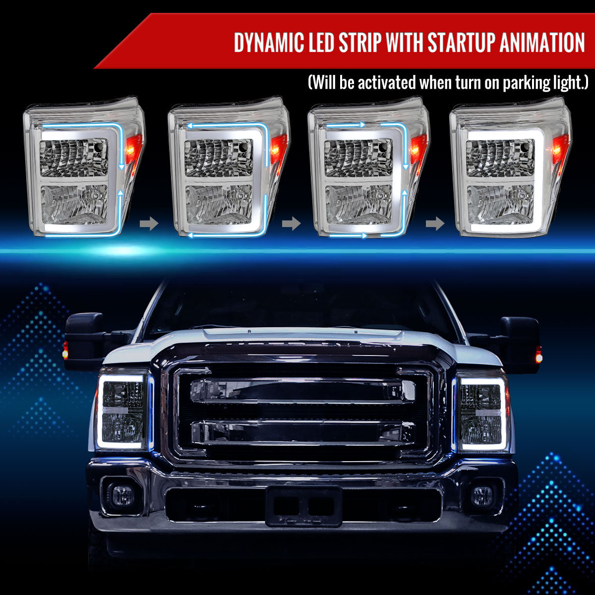 2011-2016 Ford F-250/F-350/F-450/F-550 Super Duty LED C-Bar Factory Style Headlights (Chrome Housing/Clear Lens)