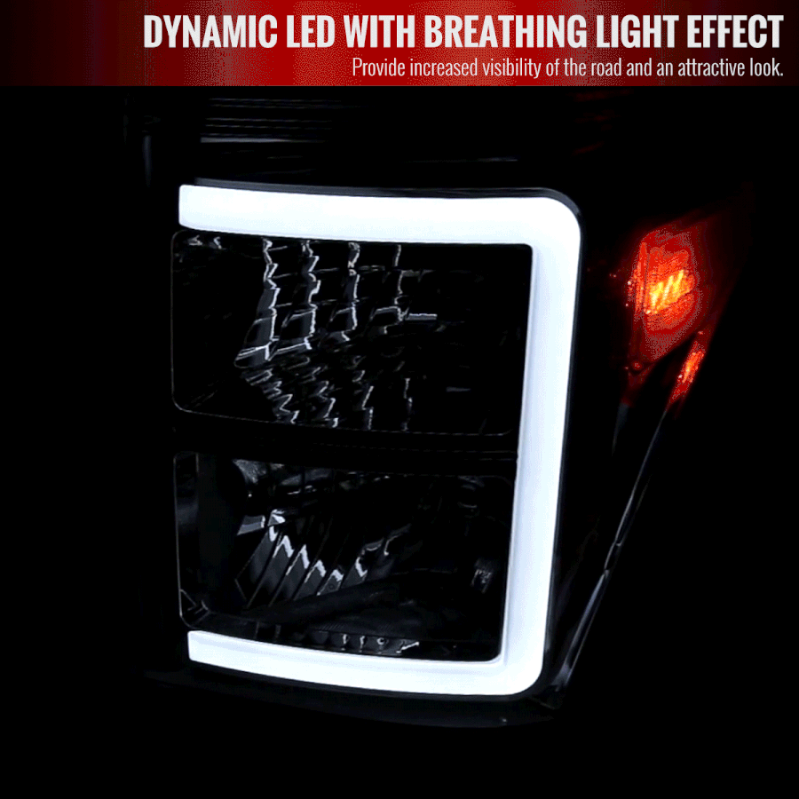 2011-2016 Ford F-250/F-350/F-450/F-550 Super Duty LED C-Bar Factory Style Headlights (Chrome Housing/Clear Lens)