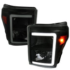 2011-2016 Ford F-250/F-350/F-450/F-550 Super Duty LED C-Bar Factory Style Headlights (Black Housing/Smoked Lens)