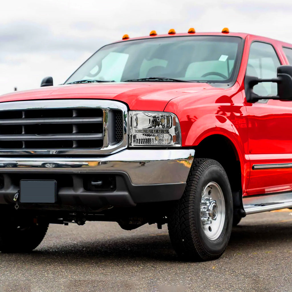 1999-2004 Ford F-250/F-350/F-450/F-550/Excursion Crystal Headlights w/ SMD LED Light Strip (Chrome Housing/Clear Lens)