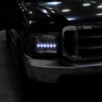 1999-2004 Ford F-250/F-350/F-450/F-550/Excursion Crystal Headlights w/ SMD LED Light Strip (Matte Black Housing/Clear Lens)