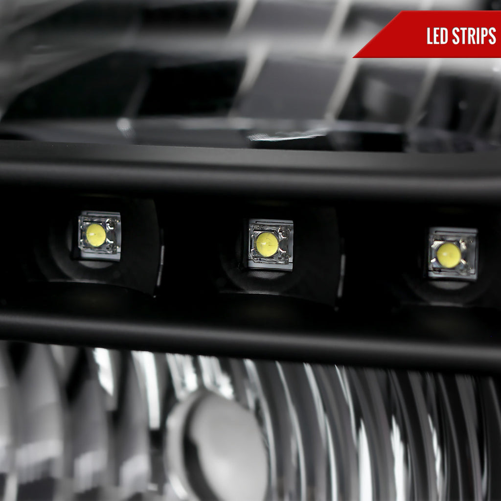 1999-2004 Ford F-250/F-350/F-450/F-550/Excursion Crystal Headlights w/ SMD LED Light Strip (Matte Black Housing/Clear Lens)