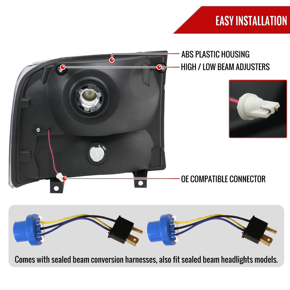 1999-2004 Ford F-250/F-350/F-450/F-550/Excursion Crystal Headlights w/ SMD LED Light Strip (Matte Black Housing/Clear Lens)