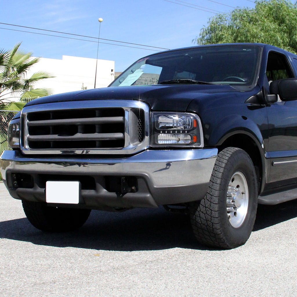 1999-2004 Ford F-250/F-350/F-450/F-550/Excursion Crystal Headlights w/ SMD LED Light Strip (Matte Black Housing/Clear Lens)
