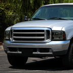1999-2004 Ford F-250/F-350/F-450/F-550/2000-2004 Excursion Euro Factory Style Headlights with Dual LED C-Bar & Amber Reflectors (Jet Black Housing/Smoked Lens)