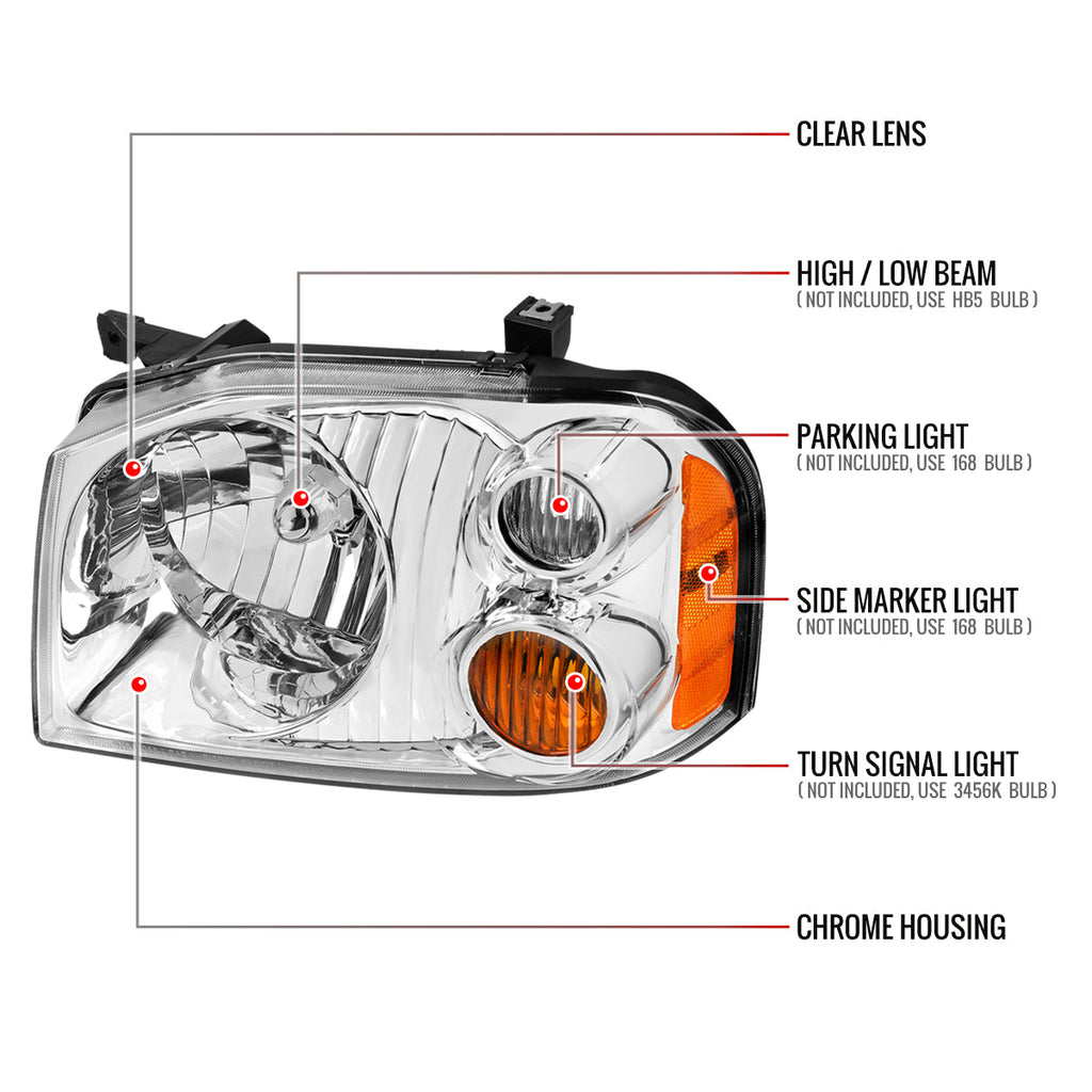 2001-2004 Nissan Frontier XE Factory Style Headlights (Chrome Housing/Clear Lens)