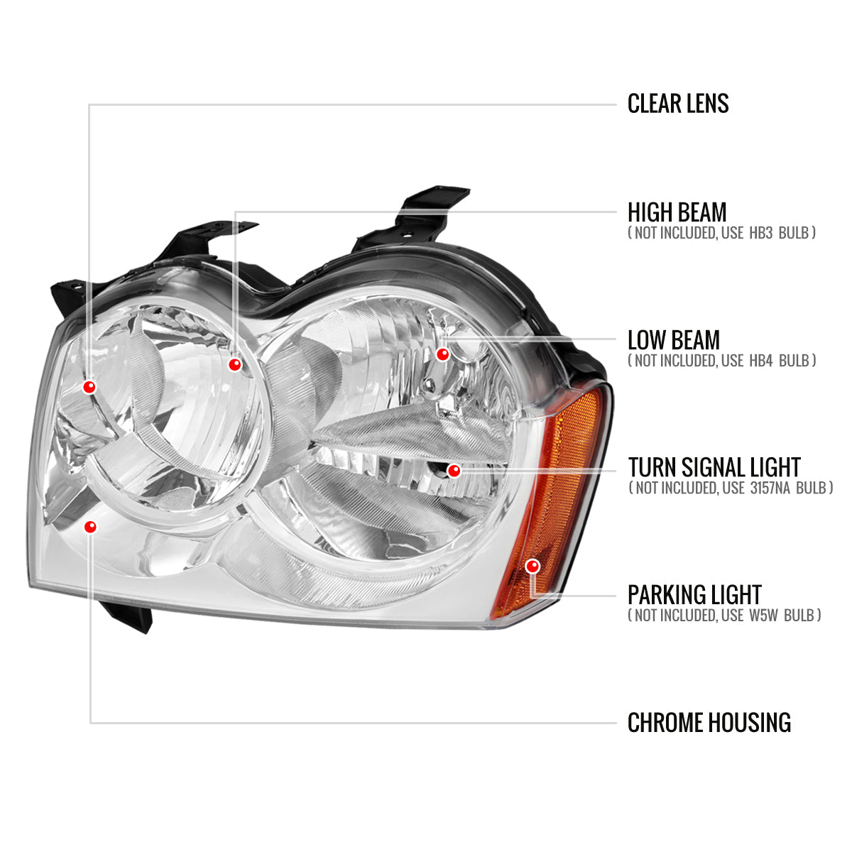 2005-2007 Jeep Grand Cherokee Factory Style Headlights (Chrome Housing/Clear Lens)