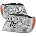 1999-2004 Jeep Grand Cherokee Factory Style Crystal Headlights w/ Amber Reflectors (Chrome Housing/Clear Lens)