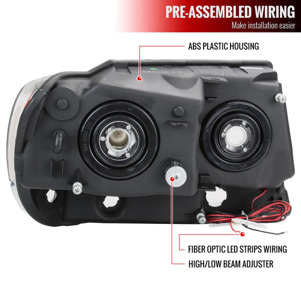 1999-2004 Jeep Grand Cherokee Factory Style Dual LED Bar Headlights (Chrome Housing/Smoked Lens)