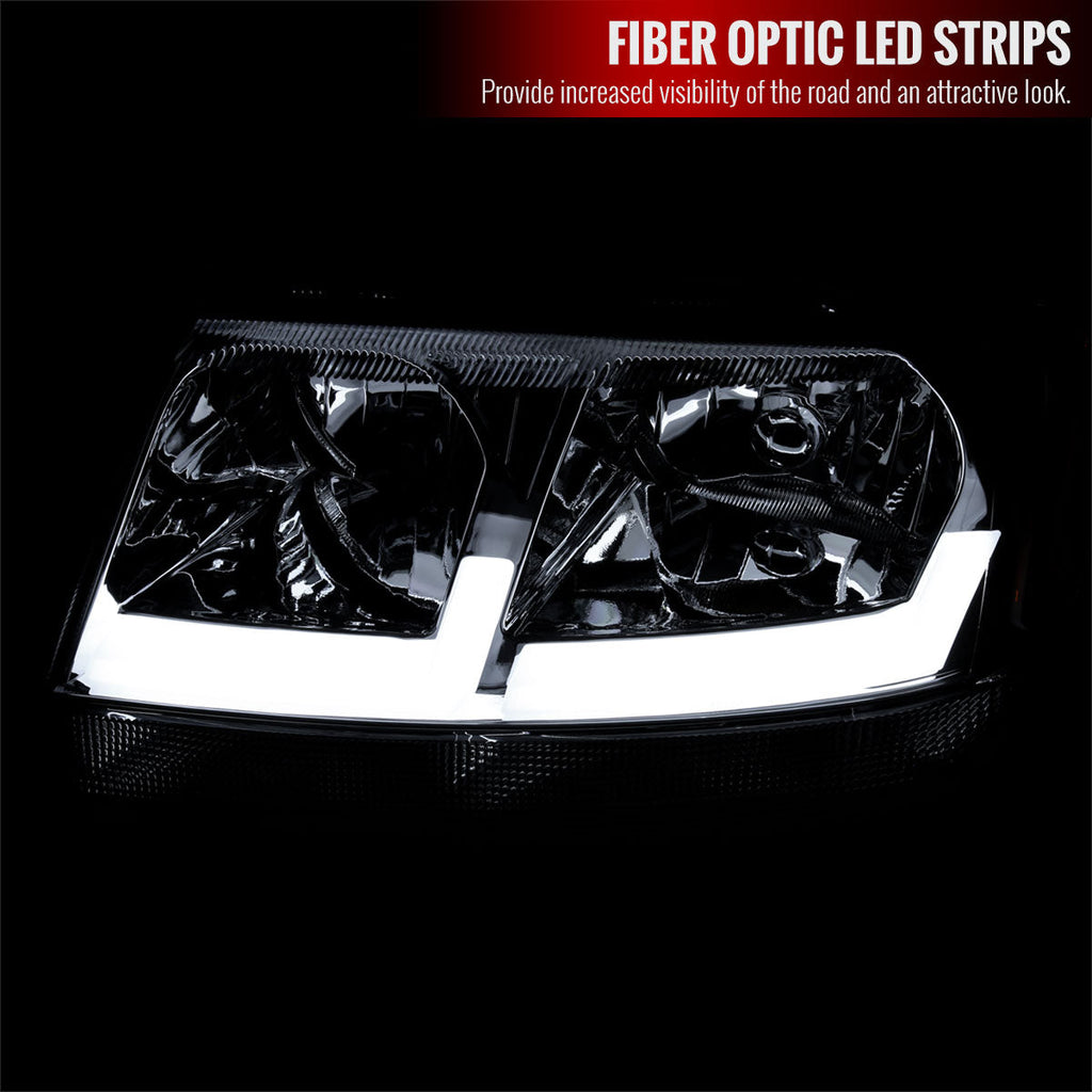 1999-2004 Jeep Grand Cherokee Factory Style Dual LED Bar Headlights (Chrome Housing/Smoked Lens)