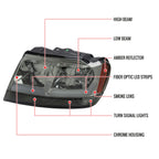 1999-2004 Jeep Grand Cherokee Factory Style Dual LED Bar Headlights (Chrome Housing/Smoked Lens)