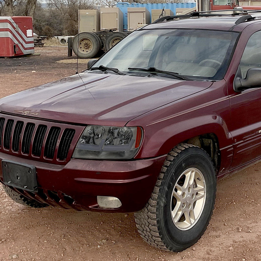 1999-2004 Jeep Grand Cherokee Factory Style Dual LED Bar Headlights (Chrome Housing/Smoked Lens)